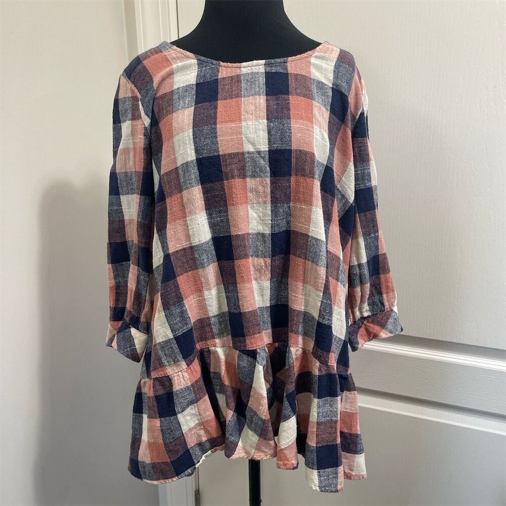 Easel Women's Plaid Babydoll top M Multicolor Casual (283)